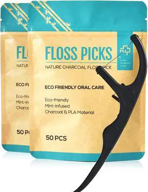 Y-Kelin Natural Dental Floss Picks - Vegan, Eco Friendly Black Bamboo Charcoal Dental Teeth Stick Tooth Pick Toothpick Flosser for Oral Care with a Fresh Feel Minty Flavor (100 Pcs) Y-Kelin Natural Dental Floss Picks - Vegan, Eco Friendly Black Bamboo Charcoal Dental Teeth Stick Tooth Pick Toothpick Flosser for Oral Care with a Fresh Feel Minty Flavor (100 Pcs)