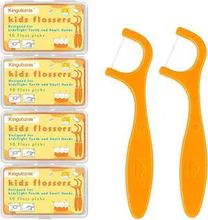 Kids Flossers-200 Count Kids Floss Picks-Includes 4 Portable Travel Cases-No Shred Thread and Unflavored (Orange) Kids Flossers-200 Count Kids Floss Picks-Includes 4 Portable Travel Cases-No Shred Thread and Unflavored (Orange)