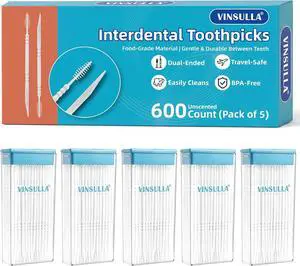 VINSULLA Interdental Toothpicks and Brush,600 CT Total/5 Packs,Unflavored VINSULLA Interdental Toothpicks and Brush,600 CT Total/5 Packs,Unflavored