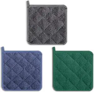 Potholders, Pot Holders for Kitchen Heat Resistant Cotton Hot Pads with Hanging Loops, 3-Pack (Blue+Gray+Green) Potholders, Pot Holders for Kitchen Heat Resistant Cotton Hot Pads with Hanging Loops, 3-Pack (Blue+Gray+Green)