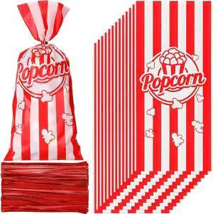 Teling 100 Pcs Popcorn Treat Bags 100 Pcs Popcorn Treat Bags for Party Red White Stripe Cookie Candy Bags with 150 Red Twist Ties for Circus Carnival Birthday Party Favor Teling 100 Pcs Popcorn Treat Bags 100 Pcs Popcorn Treat Bags for Party Red White Stripe Cookie Candy Bags with 150 Red Twist Ties for Circus Carnival Birthday Party Favor