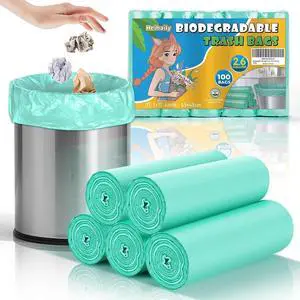 2.6 Gallon Small Trash Bags Bathroom - Green Mini Garbage Bags Biodegradable Compostable 100 Count 10 Liter Unscented Little Waste Basket Kitchen Office Car Tiny Liners Strong Thick Heihaily 2.6 Gallon Small Trash Bags Bathroom - Green Mini Garbage Bags Biodegradable Compostable 100 Count 10 Liter Unscented Little Waste Basket Kitchen Office Car Tiny Liners Strong Thick Heihaily