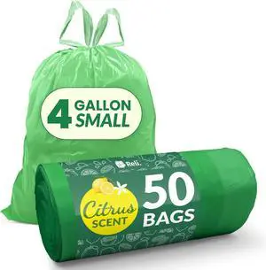 Reli. Small Trash Bags Drawstring 4 Gallon (50 Count) Citrus Scented Reli. Small Trash Bags Drawstring 4 Gallon (50 Count) Citrus Scented