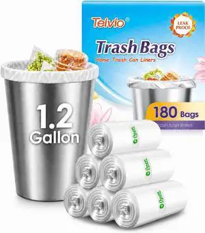 Teivio Small Clear Trash Bags 1.2 Gallon 180 Count Bathroom Garbage Bags Teivio Small Clear Trash Bags 1.2 Gallon 180 Count Bathroom Garbage Bags