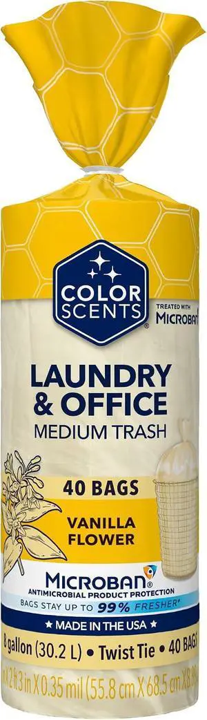 Color Scents 8 Gallon Trash Bags Twist Tie 40 Count Vanilla Flower Color Scents 8 Gallon Trash Bags Twist Tie 40 Count Vanilla Flower