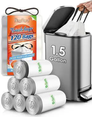 Small Drawstring Trash Bags 1.5 Gallon, White, 120 Count Small Drawstring Trash Bags 1.5 Gallon, White, 120 Count