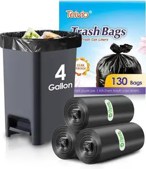 Teivio Small Black Trash Bags 4 Gallon 130 Count Kitchen Garbage Bags Teivio Small Black Trash Bags 4 Gallon 130 Count Kitchen Garbage Bags