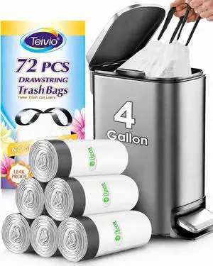 Teivio 4 Gallon Small Drawstring Trash Bags, 72 Count White Garbage Bags, Small Plastic Bin Liners fit 3.3,3.5-4 Gal Waste Bin for Bathroom, Kitchen, Bedroom, Office, Pet Litter, Household Daily Use Teivio 4 Gallon Small Drawstring Trash Bags, 72 Count White Garbage Bags, Small Plastic Bin Liners fit 3.3,3.5-4 Gal Waste Bin for Bathroom, Kitchen, Bedroom, Office, Pet Litter, Household Daily Use
