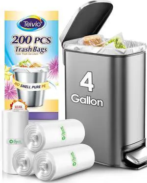 Teivio Small Clear Trash Bags 4 Gallon 200 Count Kitchen Garbage Bags Teivio Small Clear Trash Bags 4 Gallon 200 Count Kitchen Garbage Bags