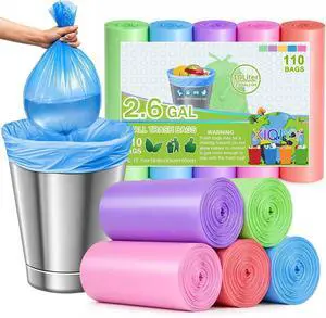 Small Trash Bags 2.6 Gallon, Colorful Bathroom Trash Bags, 110 Count Small Trash Bags 2.6 Gallon, Colorful Bathroom Trash Bags, 110 Count