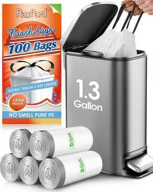Small Drawstring Trash Bags 1.3 Gallon, White, 100 Count Small Drawstring Trash Bags 1.3 Gallon, White, 100 Count