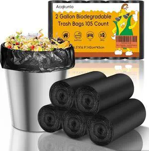 2 Gallon Mini Trash Bag Black-Biodegradable - Small Garbage Bags For Bathroom Can Unscented Compostable 105 Count Little Kitchen Office Car Small Waste Basket Liners Bulk Strong Thick Acqkunlo 2 Gallon Mini Trash Bag Black-Biodegradable - Small Garbage Bags For Bathroom Can Unscented Compostable 105 Count Little Kitchen Office Car Small Waste Basket Liners Bulk Strong Thick Acqkunlo
