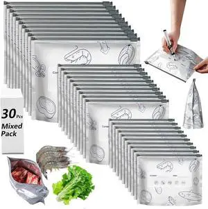 30 Pcs Reusable Mylar Bags for Food Storage, Waterproof Aluminum Foil Stand Up Pouches Freezer Containers for Beans Vegetables Rice Meat Long Term Preservation, BPA Free 30 Pcs Reusable Mylar Bags for Food Storage, Waterproof Aluminum Foil Stand Up Pouches Freezer Containers for Beans Vegetables Rice Meat Long Term Preservation, BPA Free