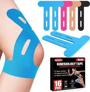 16 Pcs Blue Kinesiology Tape for Knees, Knee Support Tape 16 Pcs Blue Kinesiology Tape for Knees, Knee Support Tape