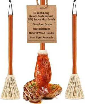 16" BBQ Sauce Basting Mops & Brushes for Roasting or Grilling, Apply Barbeque, Marinade or Glazing, Cotton Fiber Head and Hardwood Handle, Dish Mop Style, Perfect for Cooking or Cleaning - Pack of 3 16" BBQ Sauce Basting Mops & Brushes for Roasting or Grilling, Apply Barbeque, Marinade or Glazing, Cotton Fiber Head and Hardwood Handle, Dish Mop Style, Perfect for Cooking or Cleaning - Pack of 3