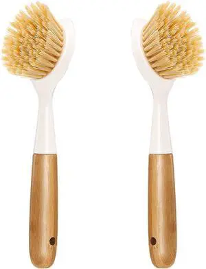 2 Pack Kitchen Dish Brush Bamboo Handle Dish Scrubber Built-in Scraper 2 Pack Kitchen Dish Brush Bamboo Handle Dish Scrubber Built-in Scraper