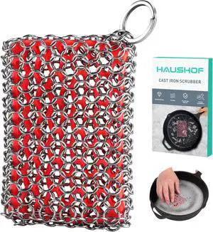 HAUSHOF Cast Iron Scrubber, Chainmail Scrubber Cast Iron Cleaner HAUSHOF Cast Iron Scrubber, Chainmail Scrubber Cast Iron Cleaner