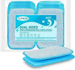 HOMEXCEL 12 Pack Scrub & Wipe Cloths, Scrub Sponges with Non-Scratch Wire Dishwashing Rag for Kitchen, All-Purpose Cloth for Dishes, Pots, Pans, Non-Stick Cookware, Countertops (Blue) HOMEXCEL 12 Pack Scrub & Wipe Cloths, Scrub Sponges with Non-Scratch Wire Dishwashing Rag for Kitchen, All-Purpose Cloth for Dishes, Pots, Pans, Non-Stick Cookware, Countertops (Blue)