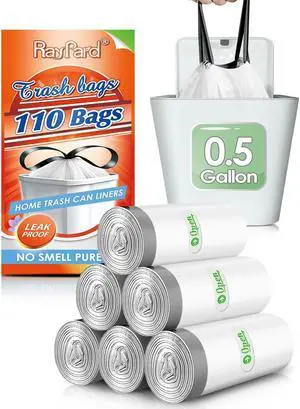 Mini 0.5 Gallon White Drawstring Trash Bags,110 Count Mini 0.5 Gallon White Drawstring Trash Bags,110 Count