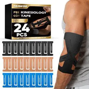 TEAWOO Precut Kinesiology Tape for Elbow, 24Pcs, Waterproof Breathable Athletic Tape, Enhanced Adhesion & Elasticity, Elbow Pain Relief Support for Sports & Daily Use TEAWOO Precut Kinesiology Tape for Elbow, 24Pcs, Waterproof Breathable Athletic Tape, Enhanced Adhesion & Elasticity, Elbow Pain Relief Support for Sports & Daily Use