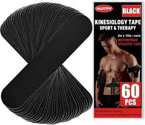 60 Pcs Black Precut Kinesiology Tape Strips, 2in x 10in Kinetic Tape 60 Pcs Black Precut Kinesiology Tape Strips, 2in x 10in Kinetic Tape