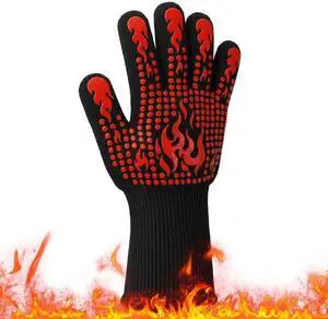 Single Heat Resistant Silicone BBQ Glove, 13.78 Inch Extra Long Five Finger Oven Mitt, Non-Slip Heat Insulated Cooking Glove for Grilling, Baking, Camping, Red, 1 Count Single Heat Resistant Silicone BBQ Glove, 13.78 Inch Extra Long Five Finger Oven Mitt, Non-Slip Heat Insulated Cooking Glove for Grilling, Baking, Camping, Red, 1 Count