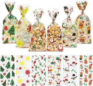 Christmas Treat Bags, Christmas Plastic Cellophane Candy Goodies Bags with Ties for Xmas Day Party Favor Supplies, 60pcs Christmas Treat Bags, Christmas Plastic Cellophane Candy Goodies Bags with Ties for Xmas Day Party Favor Supplies, 60pcs