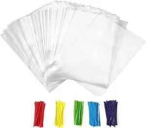 Newkita Small Cellophane Bags, Clear Gift Treat Bags for Candy, Cake Pops, Goodies & Party Favors with 4'' Ties, 100PCS (4'' x 6'') Newkita Small Cellophane Bags, Clear Gift Treat Bags for Candy, Cake Pops, Goodies & Party Favors with 4'' Ties, 100PCS (4'' x 6'')