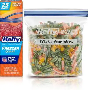 Hefty Press to Close Freezer Bags, Quart Size, 25ct Hefty Press to Close Freezer Bags, Quart Size, 25ct