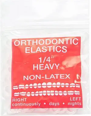 JMU Orthodontic Elastics 1/4 Heavy, 100 Pack Dental Rubber Bands Latex Free JMU Orthodontic Elastics 1/4 Heavy, 100 Pack Dental Rubber Bands Latex Free