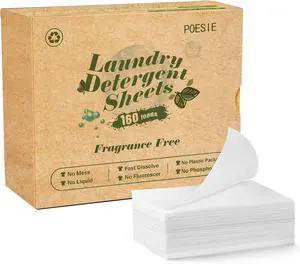 Poesie Laundry Detergent Sheets Fragrance Free Non-Plastic Precut Zero Waste 160 Count Liquidless Washing Strips for Home Dorm Travel Camping Hiking Portable Poesie Laundry Detergent Sheets Fragrance Free Non-Plastic Precut Zero Waste 160 Count Liquidless Washing Strips for Home Dorm Travel Camping Hiking Portable