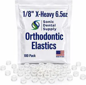 1/8 inch X-Heavy 6.5 oz - Orthodontic Elastic Rubber Bands - 100 Pack - Clear Latex Free, Small, Braces, Dreadlocks Hair Braids, Tooth Gap, Packaging, Crafts, Sonic Dental Supply - Made in USA 1/8 inch X-Heavy 6.5 oz - Orthodontic Elastic Rubber Bands - 100 Pack - Clear Latex Free, Small, Braces, Dreadlocks Hair Braids, Tooth Gap, Packaging, Crafts, Sonic Dental Supply - Made in USA