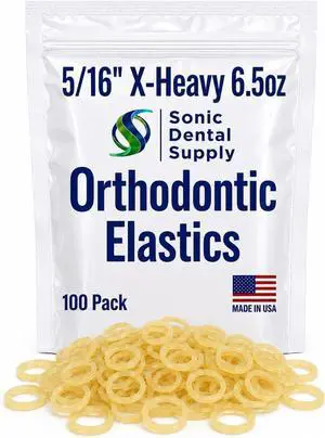 5/16 Inch Orthodontic Elastic Rubber Bands - 100 Pack - Natural Latex, X- Heavy 6.5 Ounce Small Rubberbands, Braces, Dreadlocks Hair Braids, Teeth Gap, Grooming, Crafts - Sonic Dental - Made in USA 5/16 Inch Orthodontic Elastic Rubber Bands - 100 Pack - Natural Latex, X- Heavy 6.5 Ounce Small Rubberbands, Braces, Dreadlocks Hair Braids, Teeth Gap, Grooming, Crafts - Sonic Dental - Made in USA