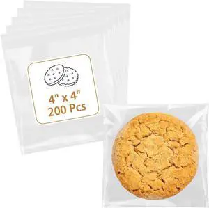 Cookie Bags with Seal, 200 Pcs (4x4 Inches) Self Sealing Cellophane Bag, Individual Clear Sealable Treat Packaging for Party Favors, Baked Goods, Snacks & Candy Cookie Bags with Seal, 200 Pcs (4x4 Inches) Self Sealing Cellophane Bag, Individual Clear Sealable Treat Packaging for Party Favors, Baked Goods, Snacks & Candy