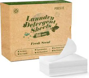 Poesie Laundry Detergent Sheets Fresh Scent 160 Count Clear Non-Plastic Hypoallergenic Liquid Less Sheets for Home Dorm Travel Camping & Hand Washing Clean No Waste Poesie Laundry Detergent Sheets Fresh Scent 160 Count Clear Non-Plastic Hypoallergenic Liquid Less Sheets for Home Dorm Travel Camping & Hand Washing Clean No Waste