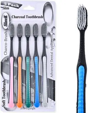 ADA Cavity Defense Activated Charcoal Toothbrush 5 Pack Ultra-Soft Flosspick Bristle for Sensitive Teeth & Gums, Aids in Teeth Whitening, Extra Soft, Slim Grip (5 Count) ADA Cavity Defense Activated Charcoal Toothbrush 5 Pack Ultra-Soft Flosspick Bristle for Sensitive Teeth & Gums, Aids in Teeth Whitening, Extra Soft, Slim Grip (5 Count)