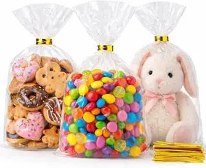 WIKDAY Cellophane Bags 50 PCS 6x10 Inches Clear Gift Treat Gags with Ties WIKDAY Cellophane Bags 50 PCS 6x10 Inches Clear Gift Treat Gags with Ties