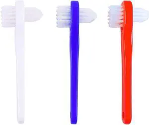 OASISGUEST Denture Cleaning Brush Set, T-Shaped Special Toothbrush, Hard Toothbrush, for Denture Care (Blue, Red, White, 3 Count (Pack of 1)) OASISGUEST Denture Cleaning Brush Set, T-Shaped Special Toothbrush, Hard Toothbrush, for Denture Care (Blue, Red, White, 3 Count (Pack of 1))