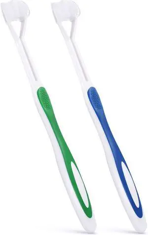 Boao 2 Pieces Autism Toothbrush Three Bristle Travel Toothbrush for Complete Teeth, Great Angle Bristles Clean Each Tooth, Soft and Gentle(Green, Blue) Boao 2 Pieces Autism Toothbrush Three Bristle Travel Toothbrush for Complete Teeth, Great Angle Bristles Clean Each Tooth, Soft and Gentle(Green, Blue)