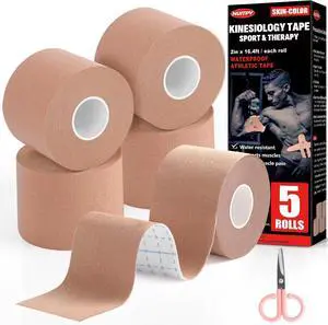 5 Rolls Skin Color Kinesiology Tape, 2 inch x 16.4 Feet Kinetic Tape 5 Rolls Skin Color Kinesiology Tape, 2 inch x 16.4 Feet Kinetic Tape