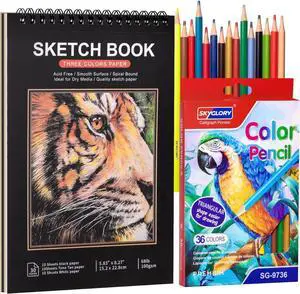 A5 Sketchbook Kit with 36 Colored Pencils, Spiral Pad, 5.8 x 8.3 in | 30 sheets, 100gsm acid-free paper, hardcover backing, perforated pages, for sketching and dry media A5 Sketchbook Kit with 36 Colored Pencils, Spiral Pad, 5.8 x 8.3 in | 30 sheets, 100gsm acid-free paper, hardcover backing, perforated pages, for sketching and dry media