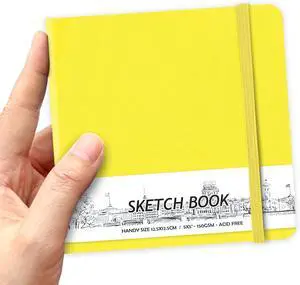 5" x 5" Hardcover Sketch Book,58 Sheets Small Mixed Media Pocket Sketch Pad | PU Cover,150 GSM Acid Free Artist Drawing Paper,Travel Journal Blank Notebook for Adults Sketching,Illustration.Bright Yel 5" x 5" Hardcover Sketch Book,58 Sheets Small Mixed Media Pocket Sketch Pad | PU Cover,150 GSM Acid Free Artist Drawing Paper,Travel Journal Blank Notebook for Adults Sketching,Illustration.Bright Yel