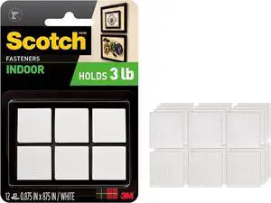 Multi-Purpose Hook and Loop Fasteners, for Indoor Use, White, 7/8 in, 12-Pair, 24-Squares Multi-Purpose Hook and Loop Fasteners, for Indoor Use, White, 7/8 in, 12-Pair, 24-Squares