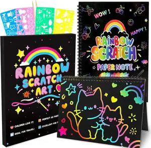 Scratch Art Crafts Kit for Kids 2 Pack Rainbow Scratch Paper Notebooks with Wooden Styluses and Drawing Stencils, Magic Art Supplies Birthday Christmas Gifts Party Favors for Boys Girls Ages 3-10 Scratch Art Crafts Kit for Kids 2 Pack Rainbow Scratch Paper Notebooks with Wooden Styluses and Drawing Stencils, Magic Art Supplies Birthday Christmas Gifts Party Favors for Boys Girls Ages 3-10