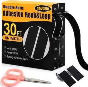 30Ft x 1 Inch Hook and Loop Strips with Adhesive, Heavy Duty Self Adhesive Hook and Loop Tape with Measuring Scale Backing for Home, Office, School & DIY Projects, Black 30Ft x 1 Inch Hook and Loop Strips with Adhesive, Heavy Duty Self Adhesive Hook and Loop Tape with Measuring Scale Backing for Home, Office, School & DIY Projects, Black