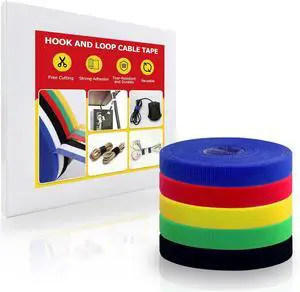 Hook and Loop Tape Roll, 1/2 in 50 FT Reusable Cable Ties, Cut to Length, Double Sided, Self-Gripping Straps, Cord Ties for Office, Home Cable Management (Colored 5Roll*10ft) Hook and Loop Tape Roll, 1/2 in 50 FT Reusable Cable Ties, Cut to Length, Double Sided, Self-Gripping Straps, Cord Ties for Office, Home Cable Management (Colored 5Roll*10ft)
