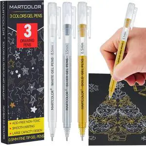 Gold Silver White Gel Pens, 3 Pack 0.5mm Fine Point Gel ink Pens | Opaque Archival Ink Pen for Black Paper Drawing, Art Highlight, Illustration, Bullet Journaling, Card Making & DIY Projects Gold Silver White Gel Pens, 3 Pack 0.5mm Fine Point Gel ink Pens | Opaque Archival Ink Pen for Black Paper Drawing, Art Highlight, Illustration, Bullet Journaling, Card Making & DIY Projects