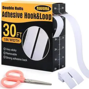 30Ft x 1 Inch Hook and Loop Strips with Adhesive, Heavy Duty Self Adhesive Hook and Loop Tape with Measuring Scale Backing for Home, Office, School & DIY Projects, White 30Ft x 1 Inch Hook and Loop Strips with Adhesive, Heavy Duty Self Adhesive Hook and Loop Tape with Measuring Scale Backing for Home, Office, School & DIY Projects, White