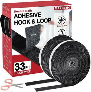33Ft x 1 Inch Hook and Loop Tape with Adhesive Backing, Heavy Duty Double Sided Adhesive Strips, Strong Sticky Strips Rolls for Home, Office, School, Car, and Crafting Projects, Black 33Ft x 1 Inch Hook and Loop Tape with Adhesive Backing, Heavy Duty Double Sided Adhesive Strips, Strong Sticky Strips Rolls for Home, Office, School, Car, and Crafting Projects, Black