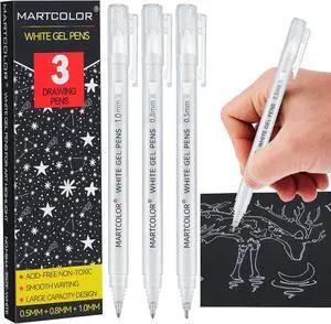 White Gel Pens, 3 Pack, 0.5mm, 0.8mm, 1.0mm White Gel Ink Pens | Opaque Archival Ink Pen for Black Paper Drawing, Art Highlight, Illustration, Bullet Journaling, Card Making & DIY Projects White Gel Pens, 3 Pack, 0.5mm, 0.8mm, 1.0mm White Gel Ink Pens | Opaque Archival Ink Pen for Black Paper Drawing, Art Highlight, Illustration, Bullet Journaling, Card Making & DIY Projects